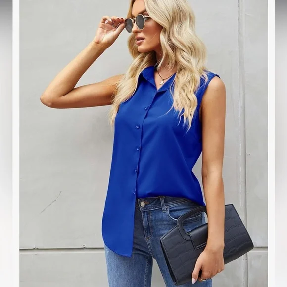 H&M electric blue button up, size 2 - Picture 1 of 7